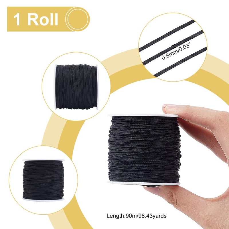 PH PandaHall 100 Yards 0.8mm Nylon Beading String Wind Chime Cord Replacement Nylon Thread for Bracelet Chinese Knotting Cord Black Kumihimo Macrame Cord Braided Lift Shade Cord for Blind Windows - Image 5